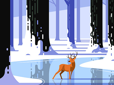 Deer deer forest ice snow vector winter