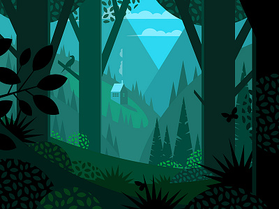 Woods cabin forest landscape mountains nature plants trees vector woods