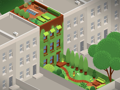 Urban Oasis apartment city garden illustration isometric urban