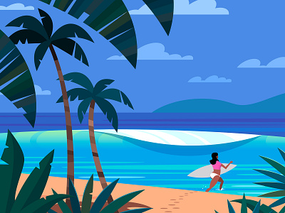 Surfer illustration ocean surfing tropical vector waves