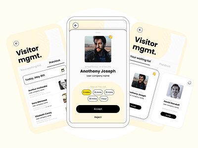 Visitor Management app colorful coworking coworking space flat fun meeting room minimal mobile app modern product design ui ux visitors young