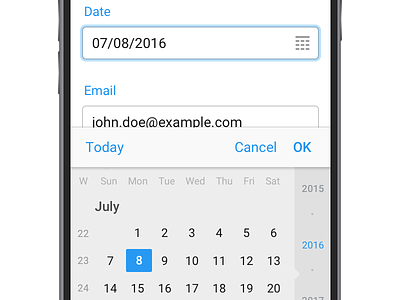 Mobile Date Picker Overlay UI Design