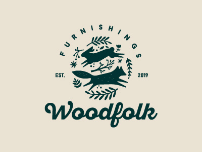 Woodfolk debut design flat fox furnishing illustration logo rabbit vector