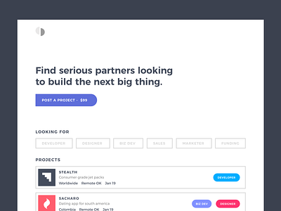 Serious - Cofounder & Project Marketplace directory projects searching startups