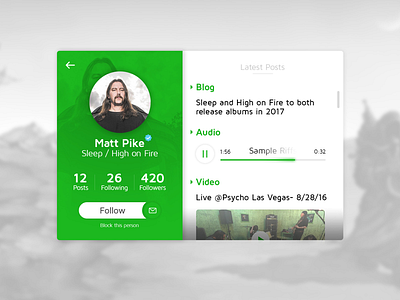 #DailyUI 5 / User Profile daily ui dailyui high on fire matt pike metal profile sleep stoner user user profile www.dailyui.co