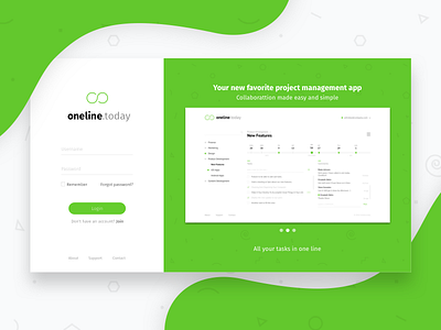 "oneline" Project Management App Design Proposal calendar green login management oneline project project management splash today todo