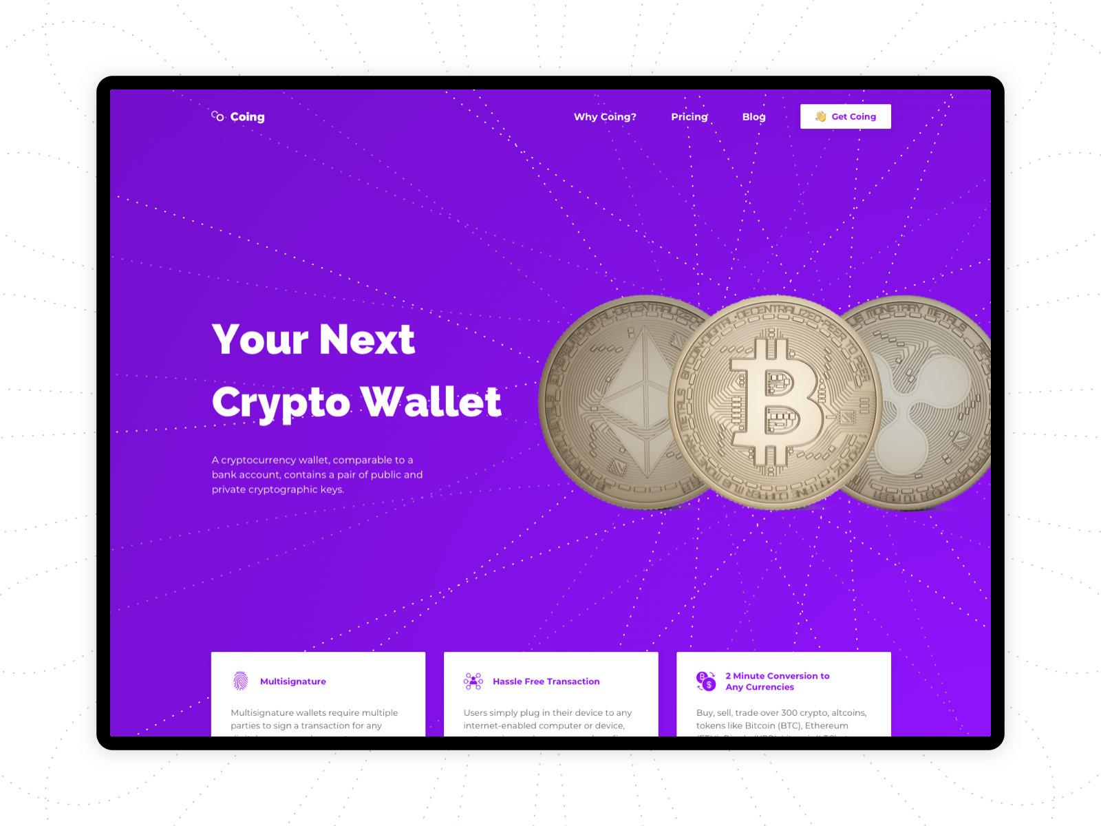 Cryptocurrency Wallet bitcoin crypto cryptocurrency digital etherium landing page money purple security sketch wallet