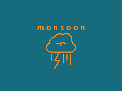 Monsoon blue bold cloud flat icon lightning logo mark monsoon orange vector weather