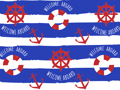 Sea pattern anchor graphic design illustration lifebuoy pattern sailor ships helm stripes vector welcome aboard