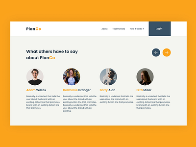 PlanCo - Testimonials Page design ui webflow