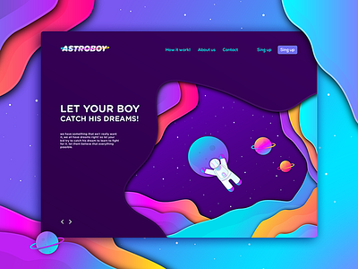 Astroboy astro-astroboy-astronaut design dream-space-planet-stars gradient-color illustration kids landing-page ui website