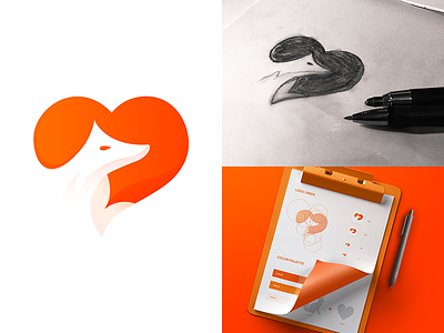 Fox Love Logo Idea animal-love-lovely beautiful-gradient-colorful brand-guideline color-mark-icon fox-heart sketch