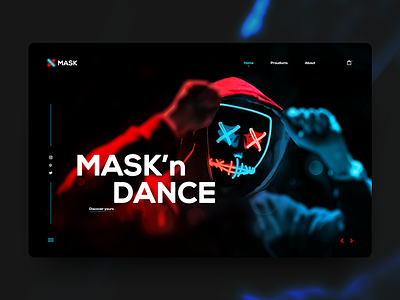 X-Mask | concept blue-black-red dancing-happy-fun mask-dance-design neon-gradient-duo ui-ux-landing-page