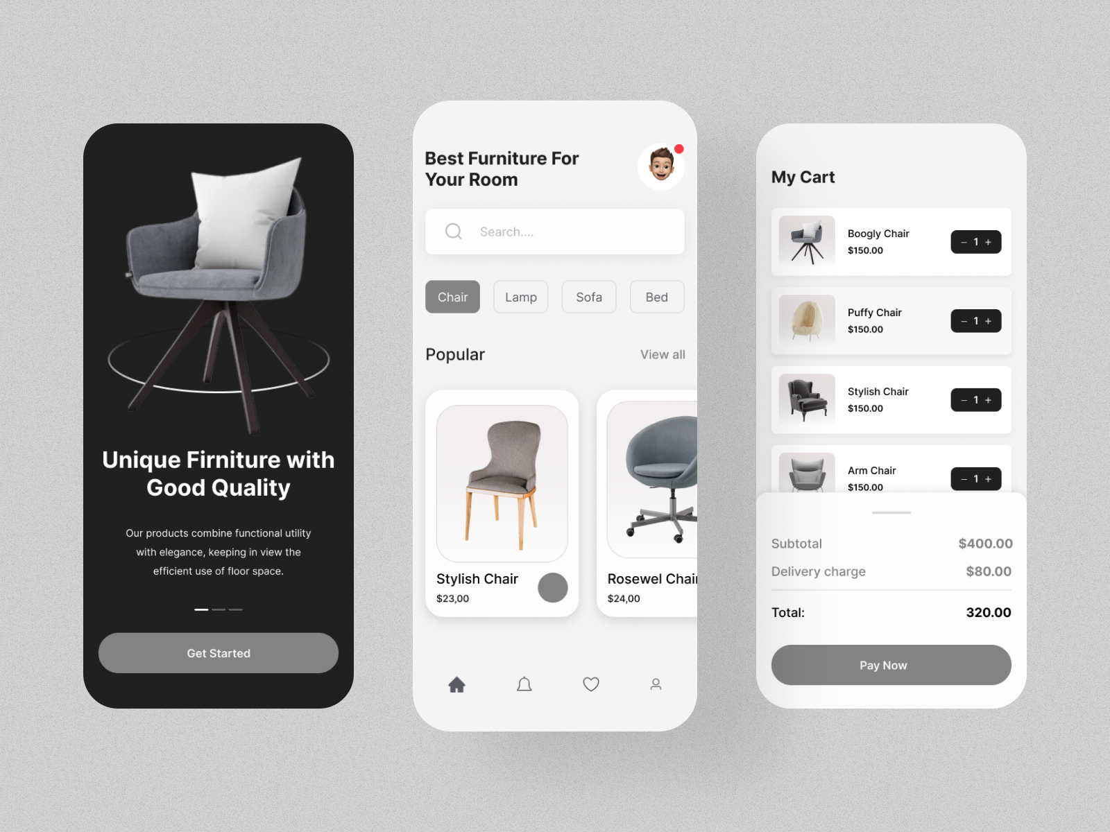 Furniture Mobile App by Ms. Tanjila on Dribbble