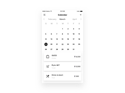 Calendar app design minimalist ui