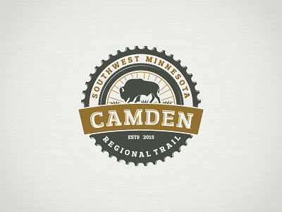Camden Regional Trail logo badge bicycle bison buffalo emblem gear logo nature tire trail