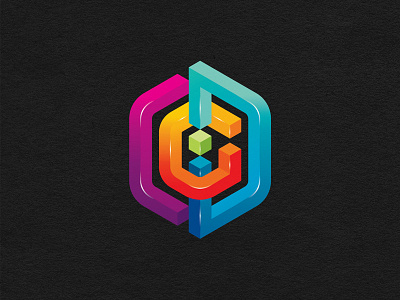 CGIDEA 3d cube geometric gradient logo mark monogram