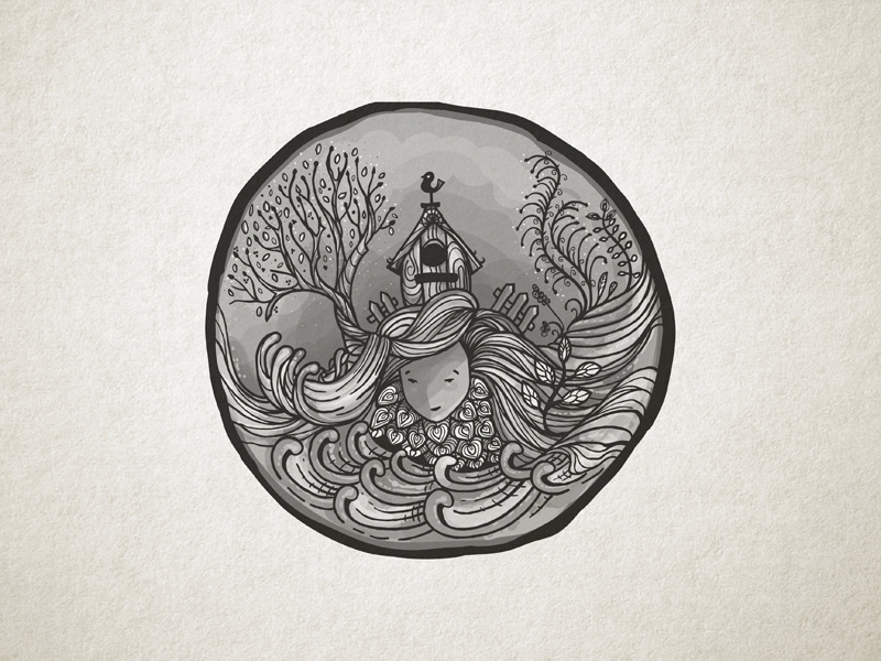 Grow vignette water nature hand drawn vector illustration