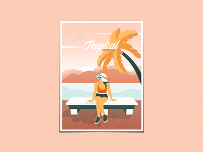 A DAY AT THE BEACH birds color design girl graphism illustration minimalist poster summer sun travel typography
