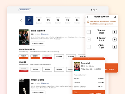 Cinema Assist - Ticketing App app application booking cinema clean mobile design online booking orange theater ticketing ui ux uidesign wedesign