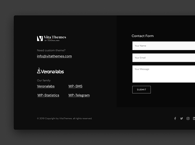 VitaThemes black component dark footer design grey landing themes ui webdesign wordpress