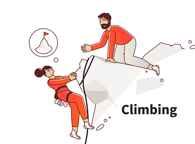 Climbing challenge character climb color concept hard header illustration illustrator landing landscape love manager mountain people red rope support travel ui