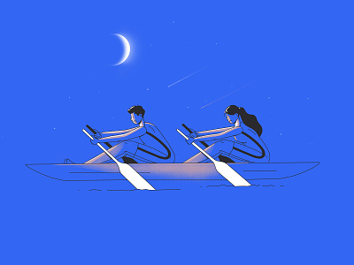 Canoing blue canoe canoeing character comics contest free hero illustration landing page light line moon pool sea vector water wave win woman