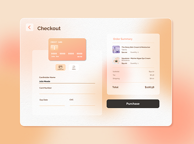 Beauty Product Checkout/Credit Card Page app design checkout page credit card page dailyui design figma product design purchase purchase page shopping shopping page ui ui design ux ux design