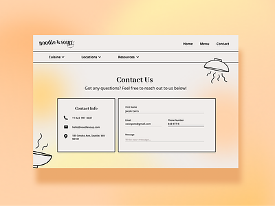 Restaurant Website Contact Page