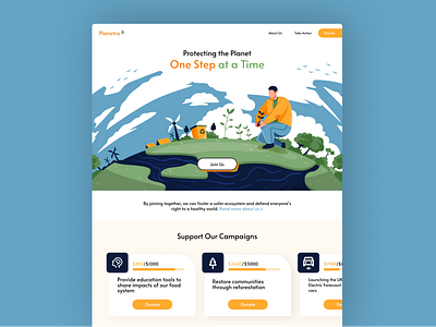 Protect the Planet Crowdfund Page crowdfund dailyui environment environmental campaign figma product design support ui challenge ui design ux challenge ux design visual design web design web page