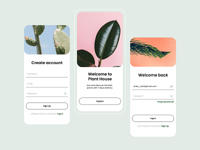 Plant Shop App, login screen app design mobile plant screens ui uiux design
