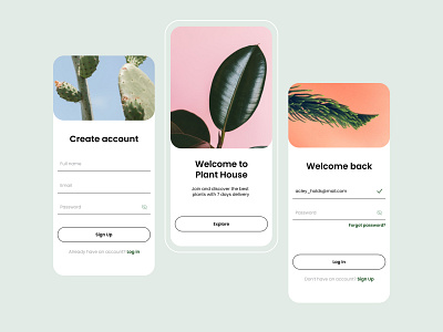 Plant Shop App, login screen