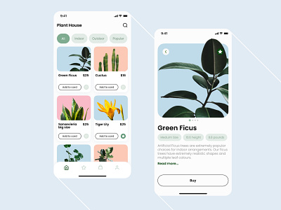 Plant Shop App, card screen app design mobile plant screens shopping ui uiux uiux design