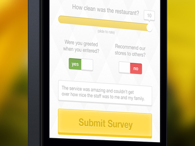 Survey app asap bokeh brands buttons detail entypo flat home ia ios list loyalty minimal rewards survey ui elements web yella yellow