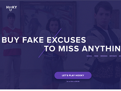 Hooky - Fake excuses to miss anything clean hooky landing page minimal website