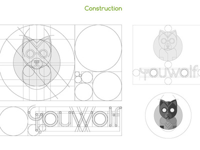 Youwolf Logotype & Symbol Construction branding flat illustration typography