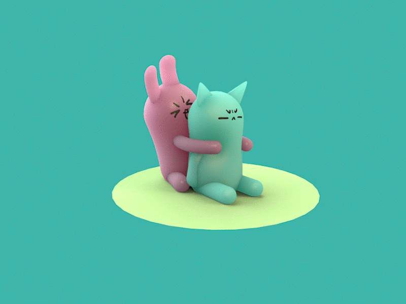 Hug of a rabbit and a cat 3d c4d 插图 设计