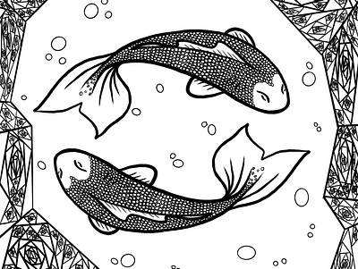 Koi Zentangle black and white design fish fish design procreate zentangle