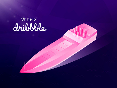 Oh Hello Dribbble! boat debut first hello illustration isometric summer