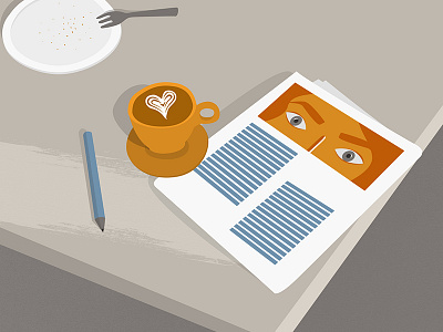 Editorial cafe coffee design flat illustration newspaper table