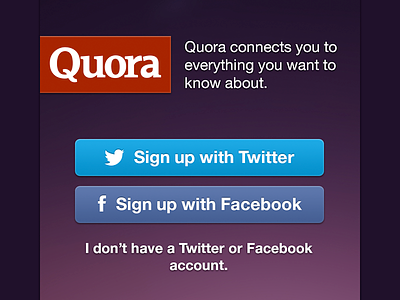 Sign up screen app button concept facebook ios iphone quora sign up twitter ui