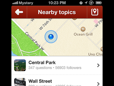 Nearby topics concept ios iphone location map nerby pin quora retina topics ui