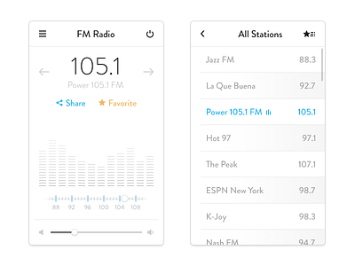 Radio UI clean ios list minimal mobile music radio tuner ui user interface