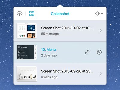 Collabshot Uploads dashboard mac mac app menu bar osx ui uploads user interface