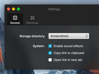 Collabshot Settings buttons checkboxes dropdowns mac mac app osx settings shortcuts tabbar ui uploads user interface