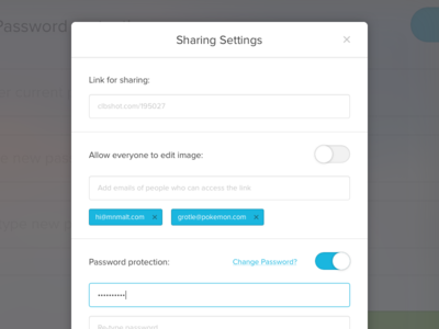 Sharing Settings collabshot email forms inputs modal password permissions popup settings ui user interface