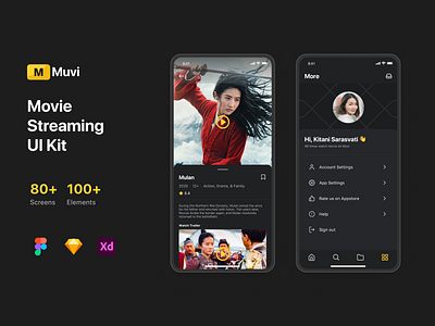 Muvi - Movie Streaming UI Kit application design flat icon illustration interface mobile ui vector web