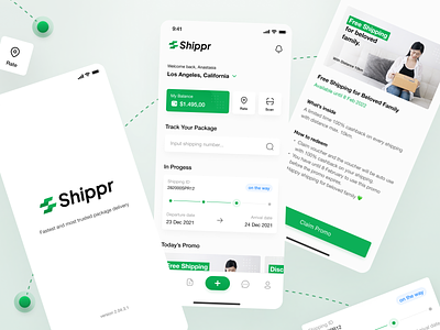 Shippr, Delivery App ❇️ application box delivery design flat green icon illustration interface minimalist package shipment shipping ui