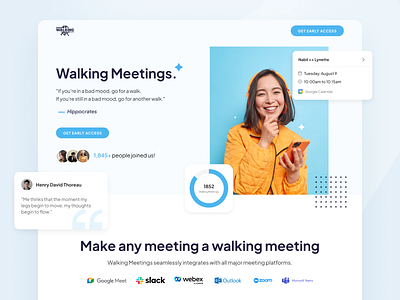 Walking Meetings Landing Page contest design flat illustration interface landing page meeting minimal modern ui ux web web design