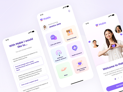 Mable - Mobile App 3d application baby branding design graphic design illustration infertility interface love maternity minimalist modern mother ui